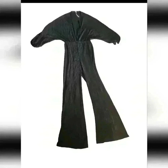 Free People Womens Black Ribbed Flare Leg Jumpsuit XS - Picture 2 of 11